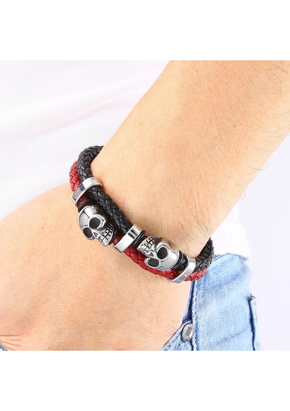 Erkek Deri Örgü Bileklik - Mavi / Siyah (Yurt Dışından)