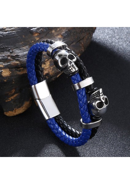Erkek Deri Örgü Bileklik - Mavi / Siyah (Yurt Dışından) fiyatları