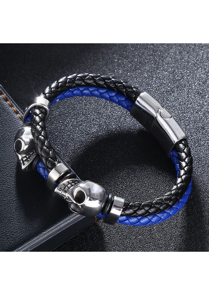 Erkek Deri Örgü Bileklik - Mavi / Siyah (Yurt Dışından) modelleri