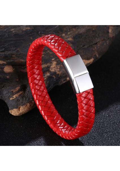 Erkek Deri Bileklik - Kırmızı (Yurt Dışından)