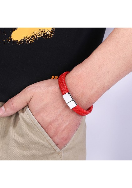 Erkek Deri Bileklik - Kırmızı (Yurt Dışından) fiyatları