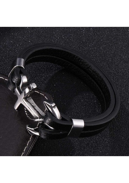 Çapa Retro Örgülü Erkek Bileklik - Siyah (Yurt Dışından) fırsatları