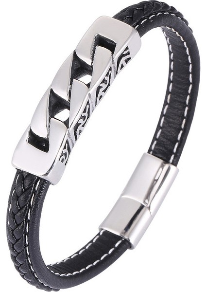 Paslanmaz Çelik Erkek Örgülü Bileklik - Siyah (Yurt Dışından)