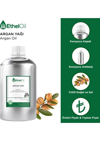 Argan Sabit Yağı - Etheloil - 5 kg - %100 Saf ve Sabit Yağ – Üretici Firma, Yüksek Kalite, Toptan Satış - Argan Oil - Argania Spinosa (L.) Skeels