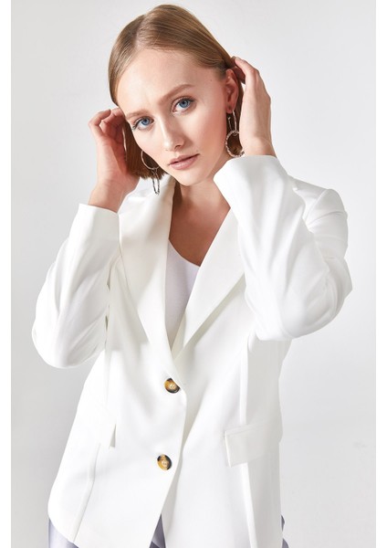 Blazer Astarlı Çift Düğmeli Ceket Beyaz modelleri