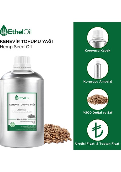 Kenevir Tohumu Sabit Yağı - Etheloil - 5 kg - %100 Saf ve Sabit Yağ – Üretici Firma, Yüksek Kalite, Toptan Satış - Hemp Seed Oil -  Cannabis Sativa L.