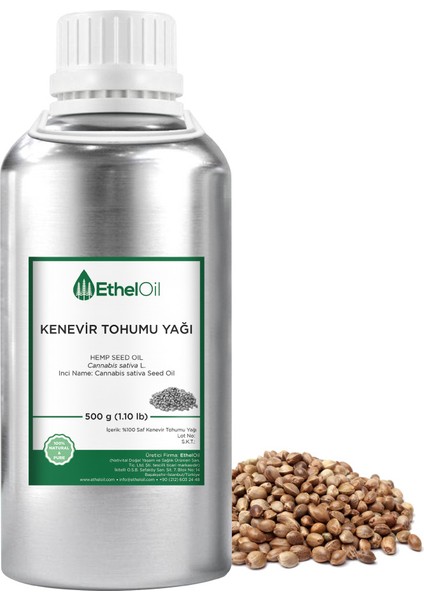 Kenevir Tohumu Sabit Yağı - Etheloil - 500 gr - %100 Saf ve Sabit Yağ – Üretici Firma, Yüksek Kalite, Toptan Satış - Hemp Seed Oil - Cannabis Sativa L.