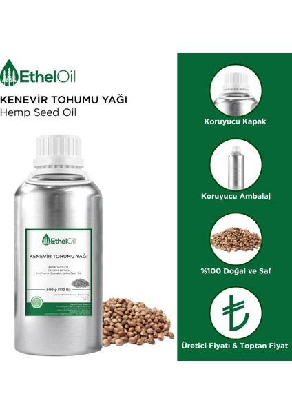 Kenevir Tohumu Sabit Yağı - Etheloil - 500 gr - %100 Saf ve Sabit Yağ – Üretici Firma, Yüksek Kalite, Toptan Satış - Hemp Seed Oil - Cannabis Sativa L.