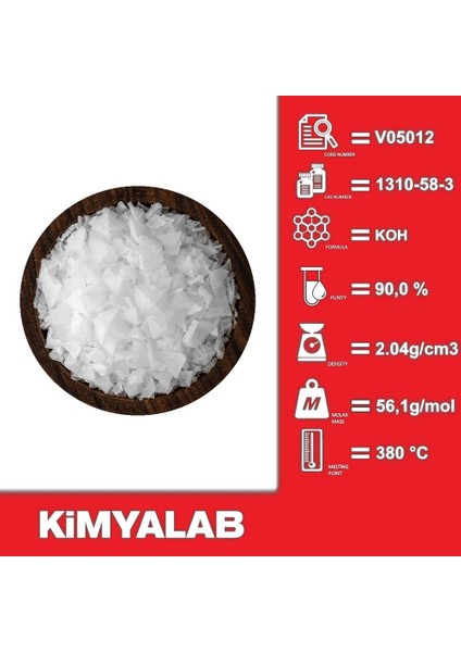 Potasyum Hidroksit 1 kg Payet Cas No : 1310 58 3 1 Kg hdpe Şişe