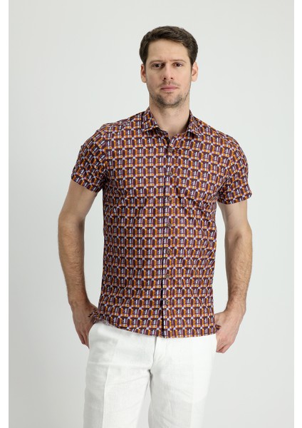 Kısa Kol Slim Fit Baskılı Gömlek modelleri