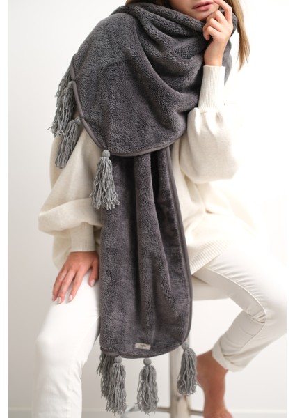 CAKKA Wellsoft Peluş Püsküllü Atkı/scarf