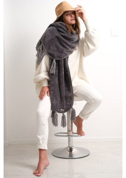 CAKKA Wellsoft Peluş Püsküllü Atkı/scarf