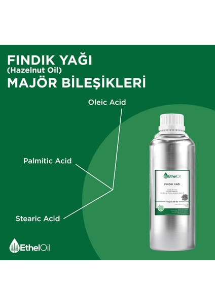 Fındık Sabit Yağı - Etheloil - 1 kg - %100 Saf ve Sabit Yağ – Üretici Firma, Yüksek Kalite, Toptan Satış - Hazelnut Oil - Corylus Avellana L.