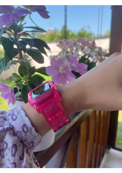 Apple Watch Uyumlu Pembe Şeffaf Kordon 42-44-45 mm