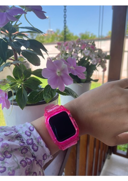 Apple Watch Uyumlu Pembe Şeffaf Kordon 42-44-45 mm fiyatları