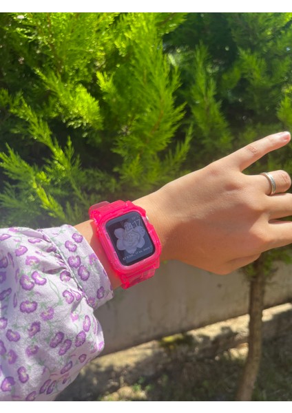 Apple Watch Uyumlu Pembe Şeffaf Kordon 42-44-45 mm modelleri