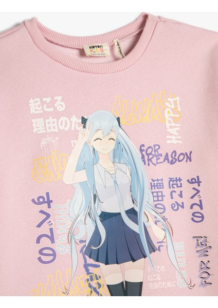 Anime Baskılı Sweatshirt Bisiklet Yaka Uzun Kollu Pamuklu modelleri