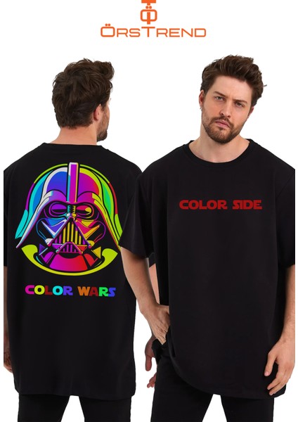 Color Side Baskılı Oversize Unisex Sıfır Yaka Tişört