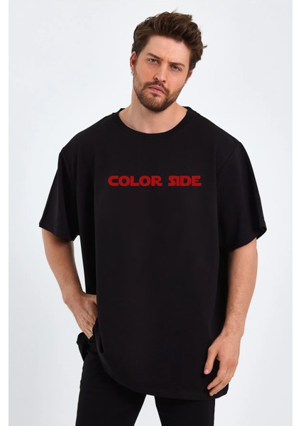 Color Side Baskılı Oversize Unisex Sıfır Yaka Tişört modelleri