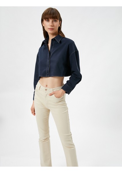 Crop Gömlek Uzun Kollu Düşük Omuzlu Bol Kalıp