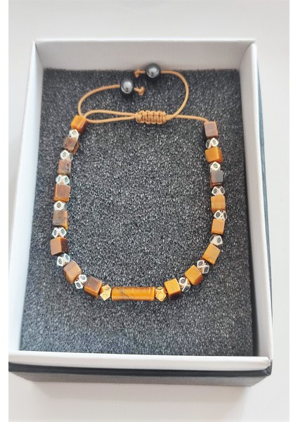 4 mm Küp Kaplangözü Erkek Doğal Taş Bileklik