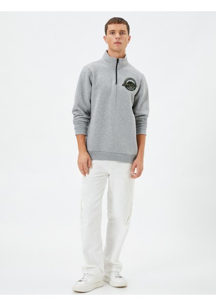 Yarım Fermuarlı Sweatshirt Kolej Baskılı Dik Yaka fiyatları