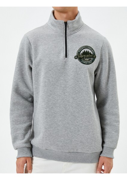 Yarım Fermuarlı Sweatshirt Kolej Baskılı Dik Yaka indirimleri