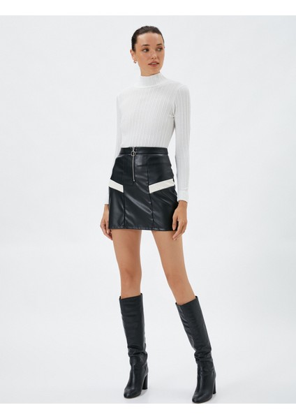 Uzun Kollu Tişört Balıkçı Yaka Saç Örgüsü Desenli