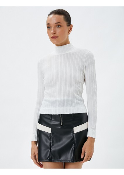 Uzun Kollu Tişört Balıkçı Yaka Saç Örgüsü Desenli modelleri