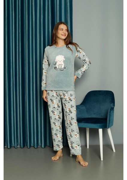 Yeni Sezon Sonbahar/kış Kadın Welsoft Polar Yuvarlak Yaka Kuzucuk Desenli Kalın Pijama Takımı 30005 fiyatları