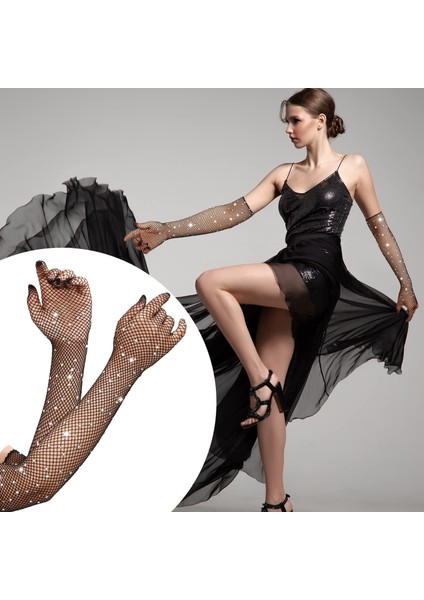 Siyah Uzun Şık Gelin Eldiveni Tül Eldiven Nikah/Düğün Eldiveni Taşlı Eldiven Parti Eldiveni fiyatları