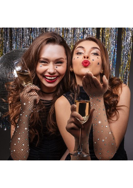 Siyah Uzun Şık Gelin Eldiveni Tül Eldiven Nikah/Düğün Eldiveni Taşlı Eldiven Parti Eldiveni