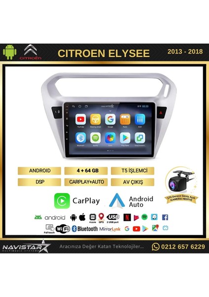 Citroen Elysee 4gb + 64GB Kablosuz Carplay 2013-2018 Android 13