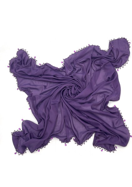 Naz Ipek Pamuklu Damla Inci Boncuklu Eşarp Yüksek Kalite Yazma 100X100CM
