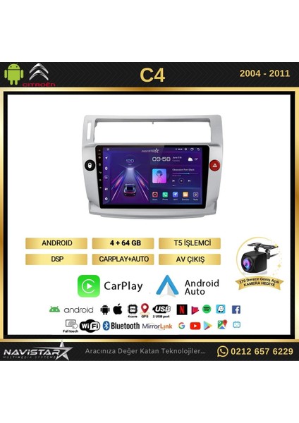 Citroen C4 2004-2011 Model 4gb + 64GB Android 13 Kablosuz Carpl