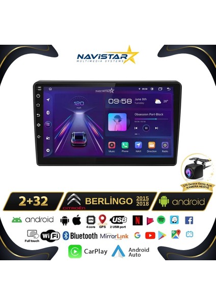 Citroen Berlingo 2015 - 2018 Model 2gb + 32GB Android 13 Kablosu