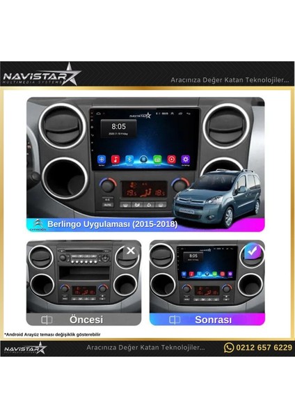Citroen Berlingo 2015 - 2018 Model 2gb + 32GB Android 13 Kablosu modelleri