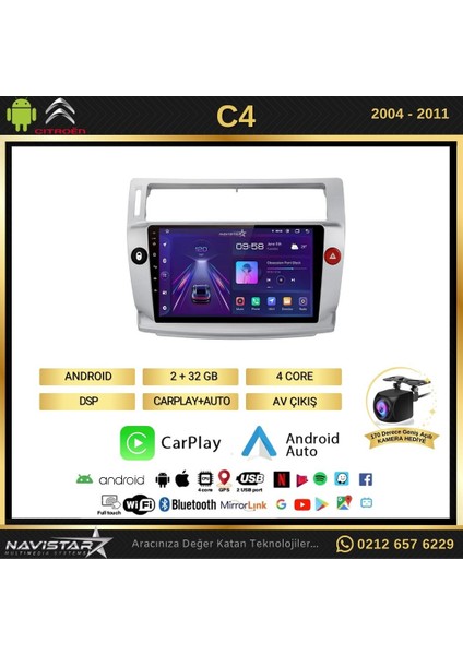 Citroen C4  2004-2011 Model 2gb + 32GB Android 13 Kablosuz Carpl