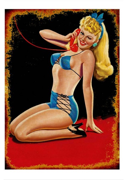 Mavi Bikinili Pin Up Kızı Hediyelik Mdf Tablo