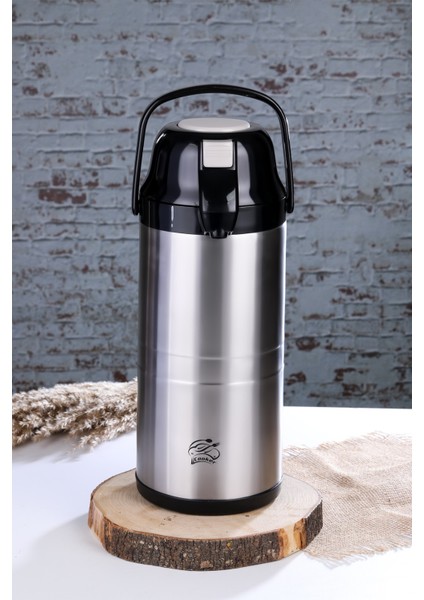 CKR2009 4.5 Lt Çift Katlı Paslanmaz Çelik Pompalı Termos - Siyah