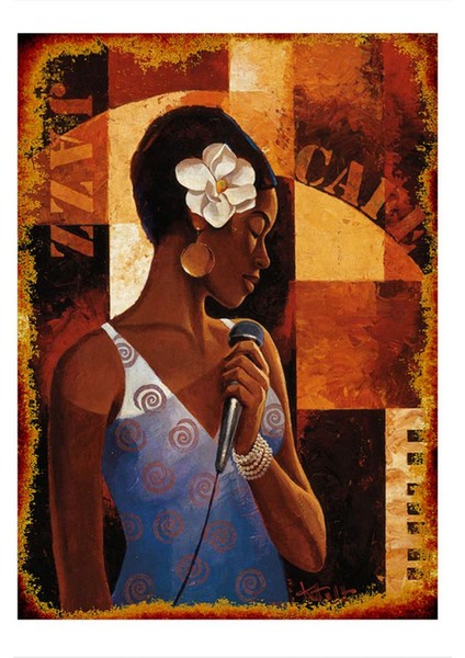 Jazz Müzik ve Bayan Vokal Dekoratif Ahşap Tablo