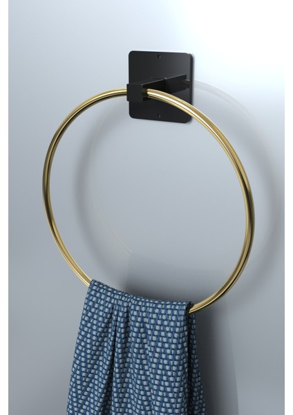 Yapışkanlı Gold Yuvarlak Havluluk Banyo Mutfak Havlu Askılık