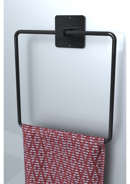 Kare Yapışkanlı Siyah Kare Havluluk Banyo Havlu Kare Pratik Askılık