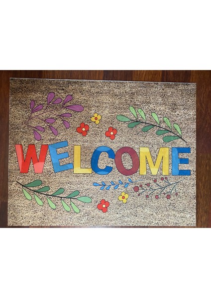 Renkli Welcome Kaymaz Taban Kapı Önü Paspası | 45X60