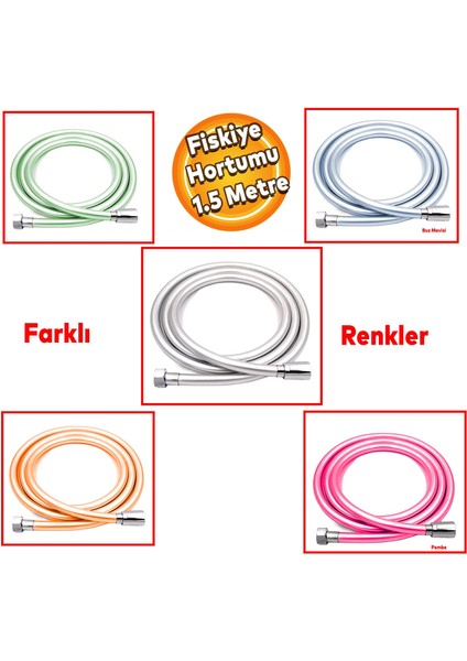 360 Derece Renkli Pvc Kıvrılır Esnek Kopmaz Fiskiye Duş Hortum Banyo Hortumu 1.5 Metre