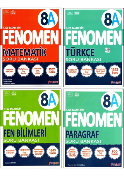 Fenomen 8. Sınıf Lgs Matematik(A)+Fen(A)+Türkçe(A)+Paragraf(A) Soru Bankası 4 Kitap