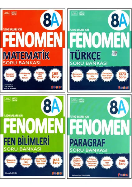 Fenomen Yayıncılık Fenomen 8. Sınıf Lgs Matematik(A)+Fen(A)+Türkçe(A)+Paragraf(A) Soru Bankası 4 Kitap