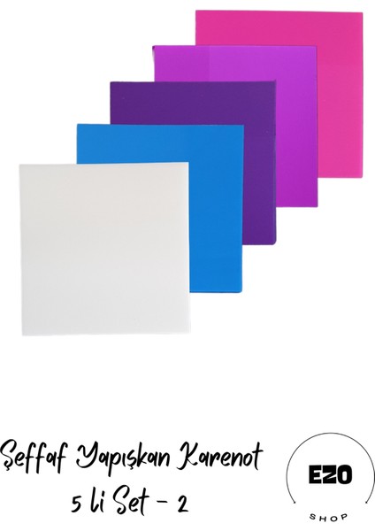 Şeffaf Renkli Postit Yapışkan Post-It Not Kağıdı Karenot 5 Li Set-2