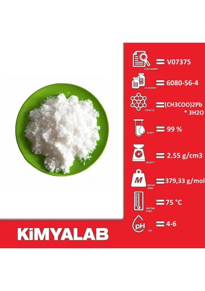 Kurşun Asetat Trihidrat 1 Kg - (Cas No: 6080-56-4) 1 Kg/HDPE Şişe
