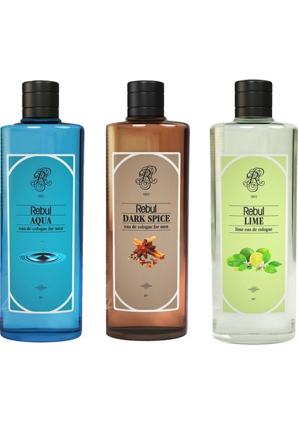 Kolonya Aqua 250 ml + Dark Spice 250 ml + Lime 250 ml